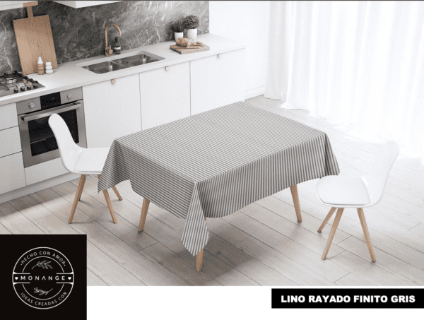 Mantel de gabardina "Lino rayado finito gris" - Imagen 2