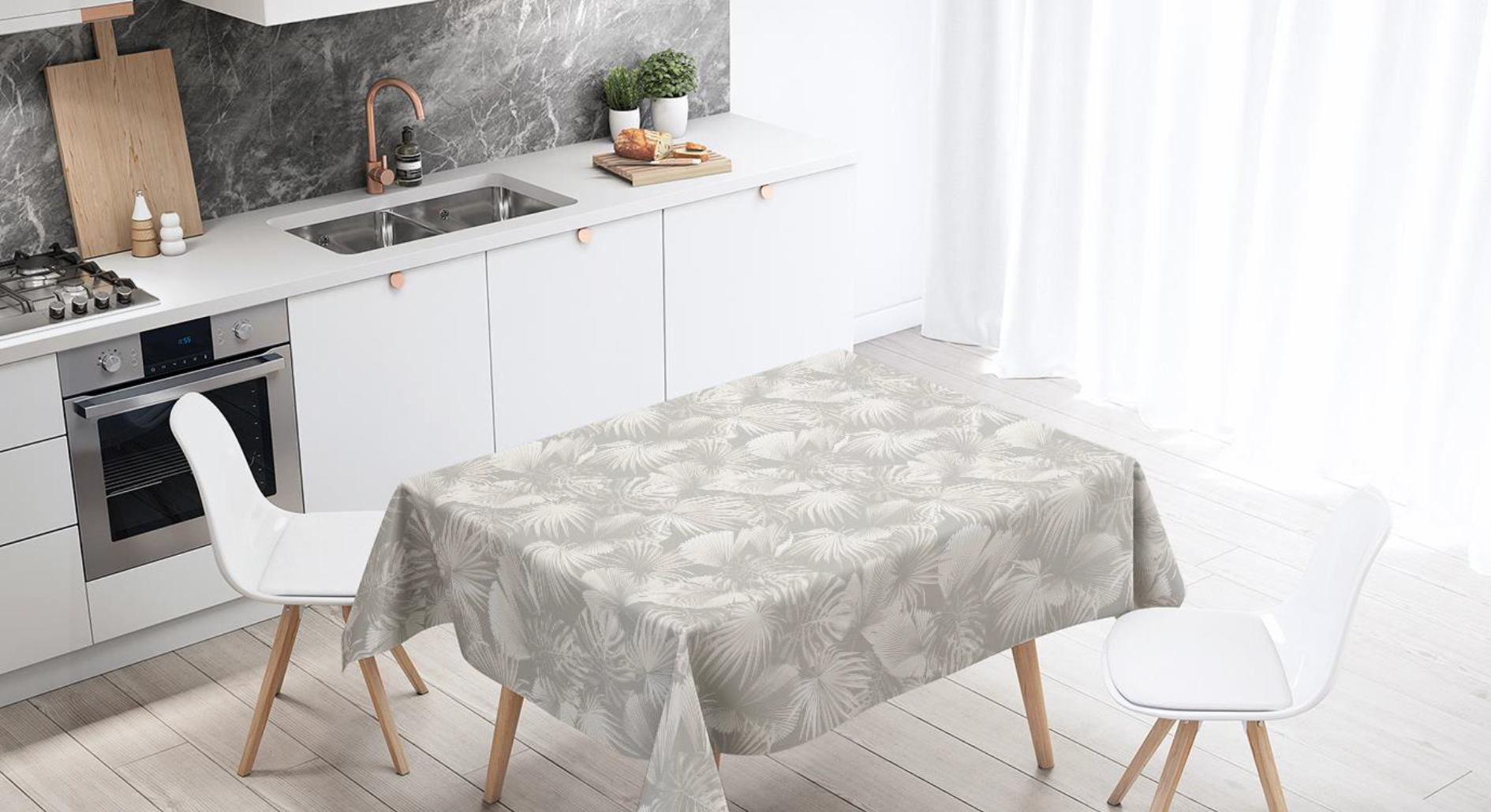 Mantel de gabardina "Hojas Combinadas"