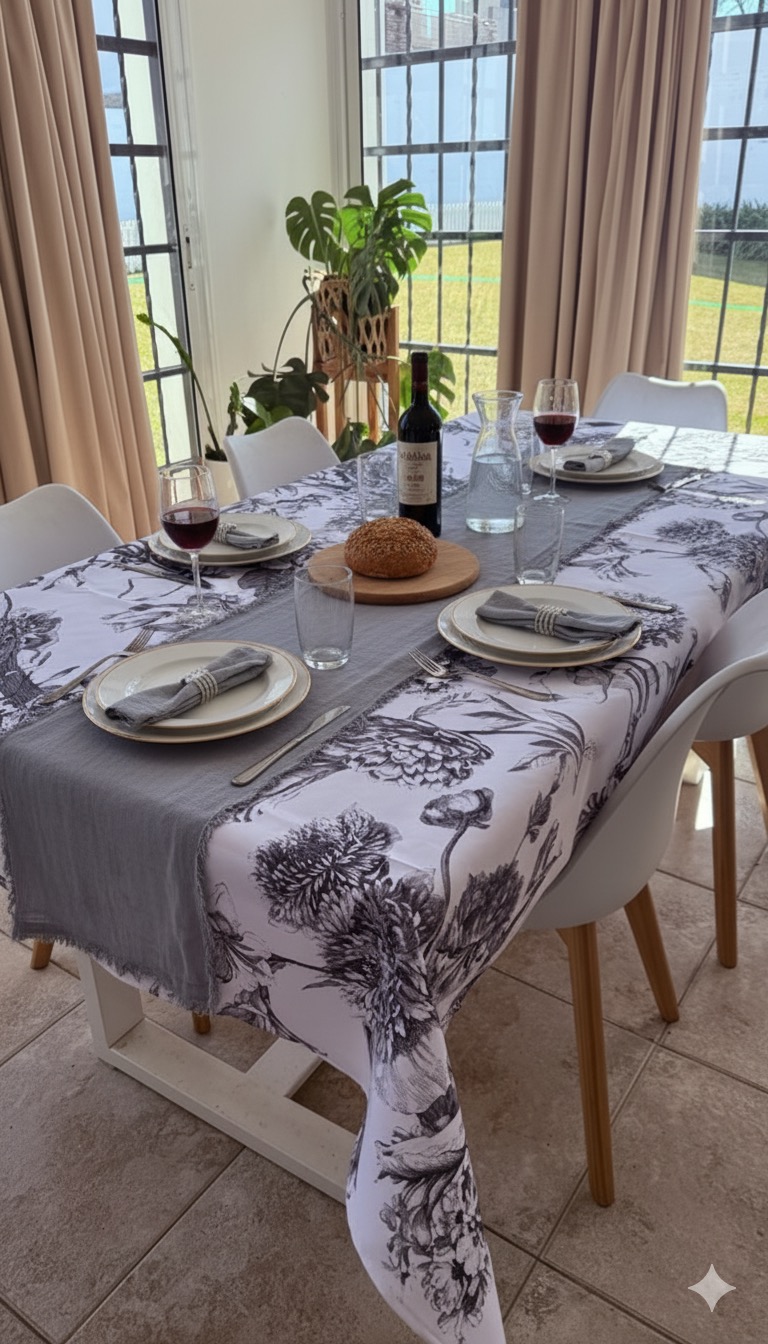 Mantel de gabardina "Flores Negras" - Imagen 3