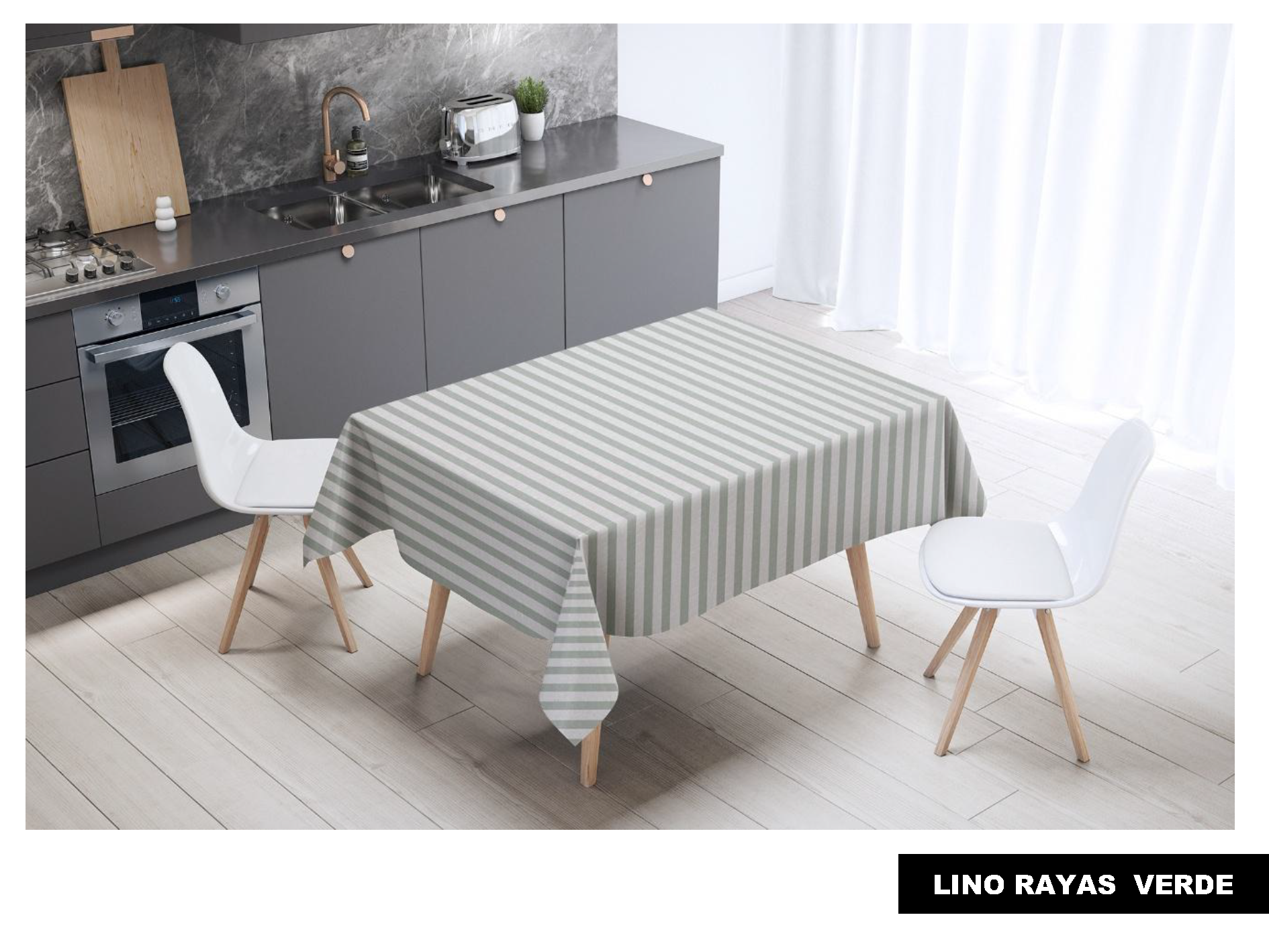Mantel de gabardina "Lino Rayas Verde"