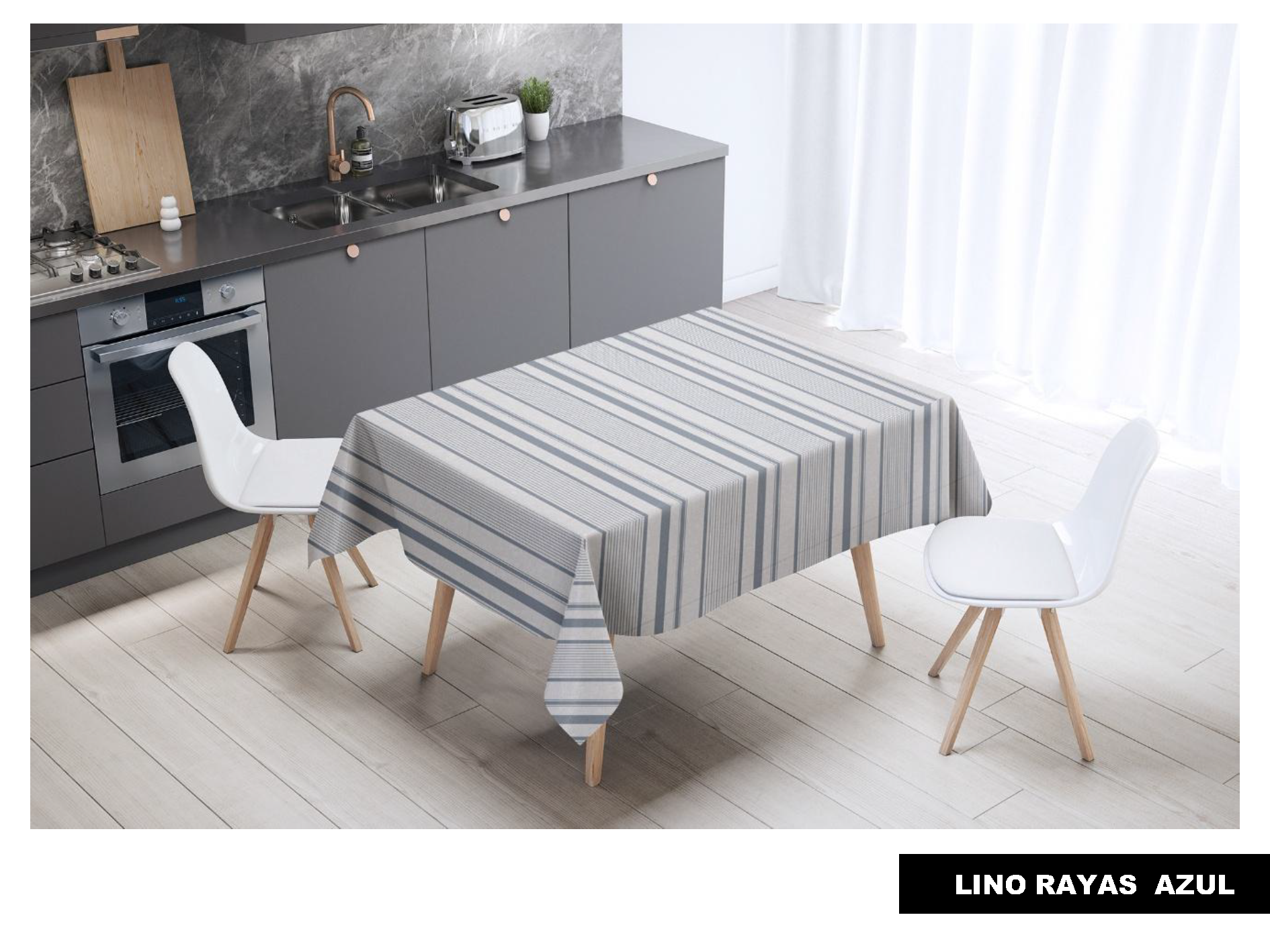 Mantel de gabardina "Lino Rayas Azul"