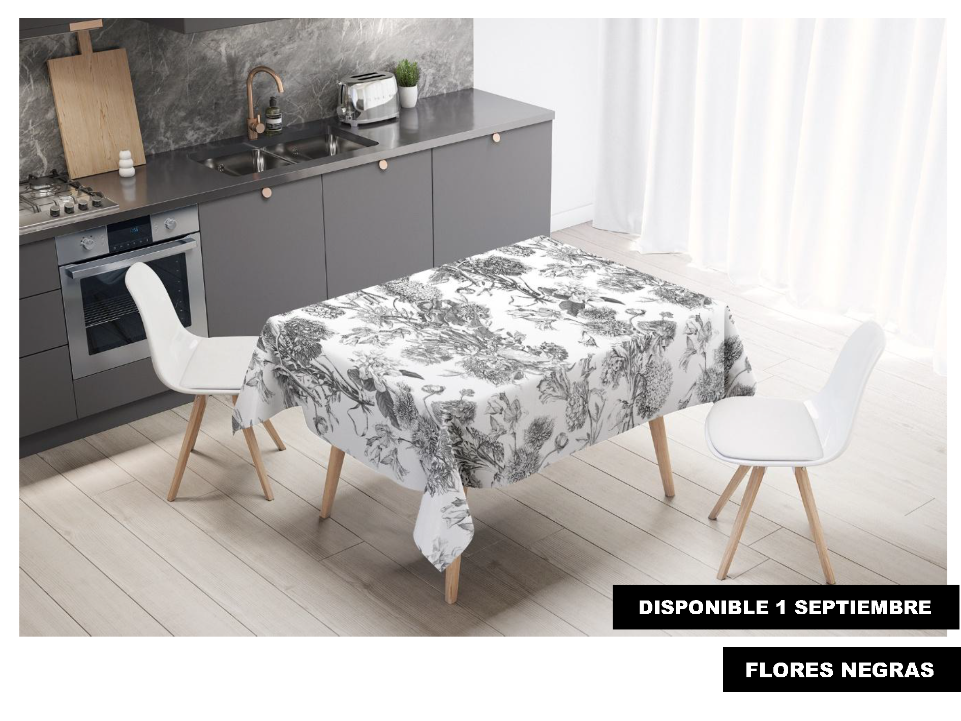 Mantel de gabardina "Flores Negras"