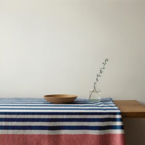 Mantel de gabardina "Lino rayas azul y rojo"