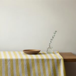 Mantel de gabardina "Lino rayas amarillo y beige"
