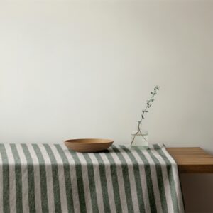 Mantel de gabardina "Lino rayas verde seco y beige"